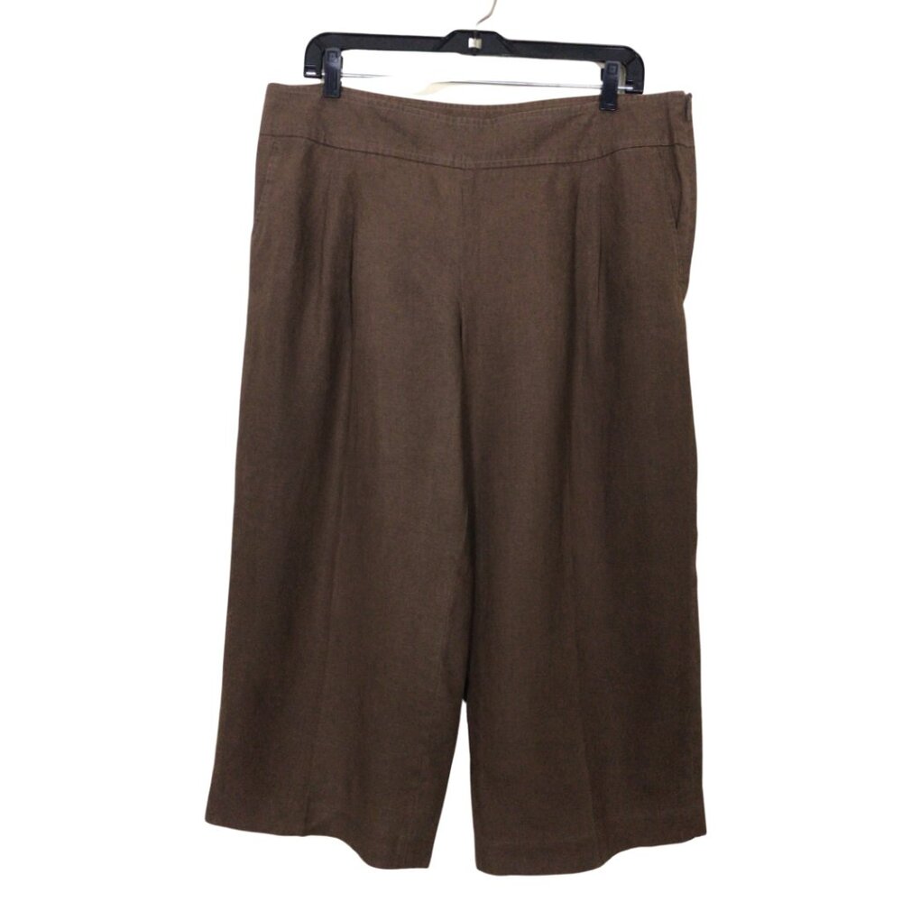 J Jill Pants Women’s 16 P Petite Brown Linen Cropped Wide Leg Trousers Crop 16P